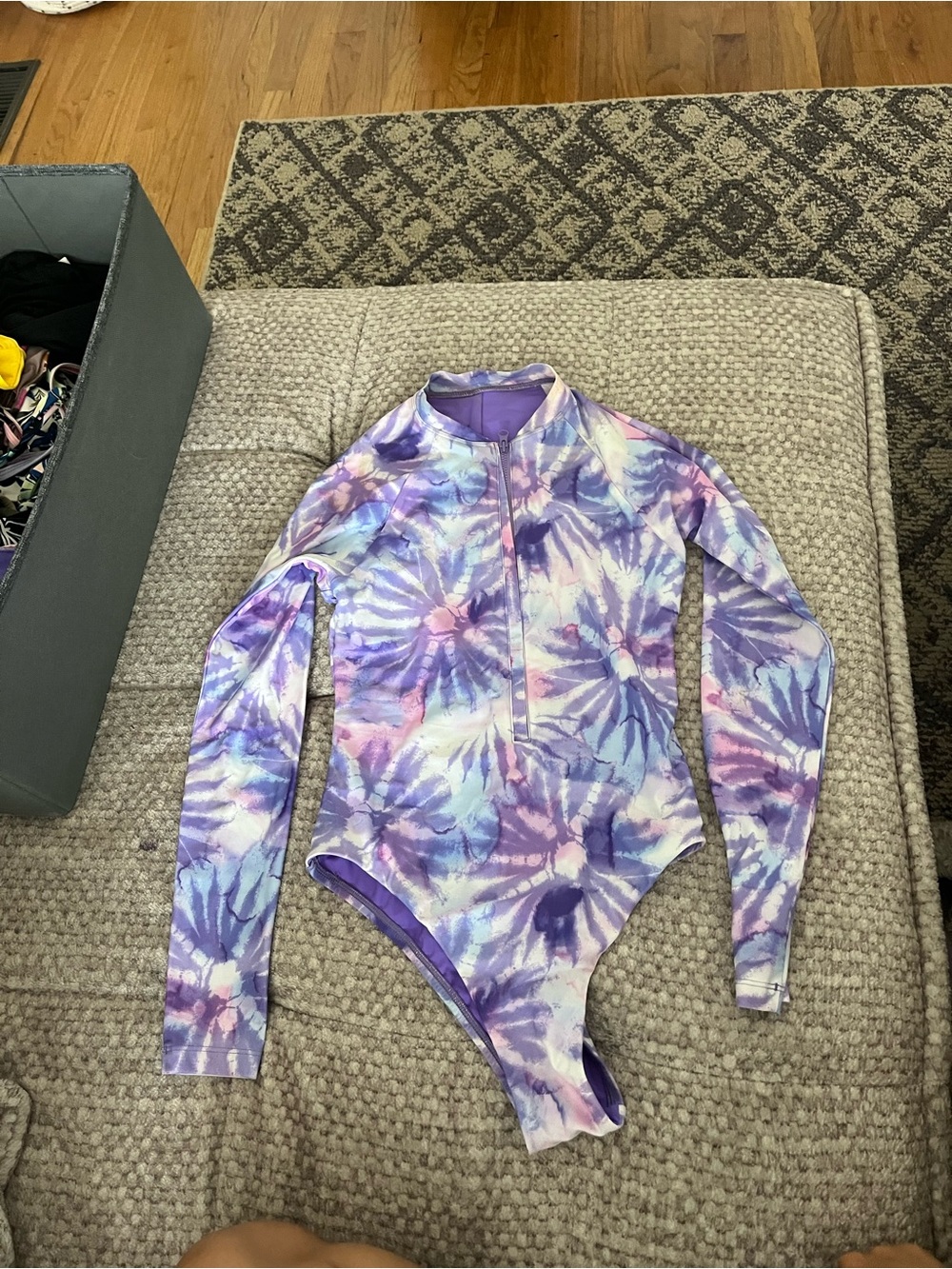 Kids Purple Tie-Dye Long Sleeve One-Piece Swimsuit